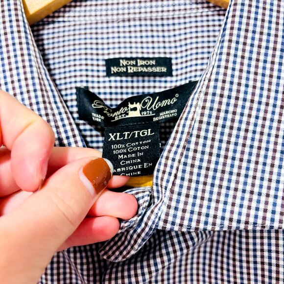 PRONTO UOMO | Blue & red micro-check shirt | Classic cotton shirt | Men's XL * - Picture 4 of 8